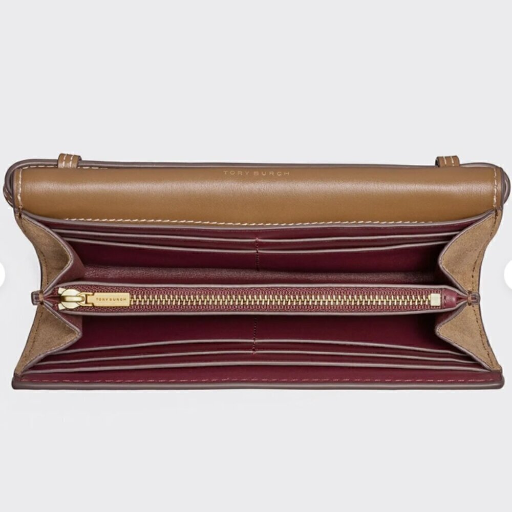 NEW! Tory Burch T Monogram Jacquard Wallet Crossbody -Hazelnut - Picture 5 of 9